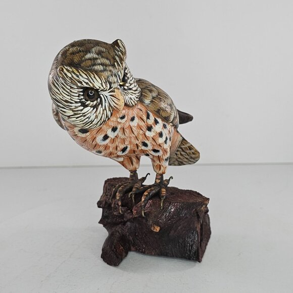 Vintage Ceramic Owl On Wood Base Figurine Hand Painted Folk Art - Picture 8 of 10